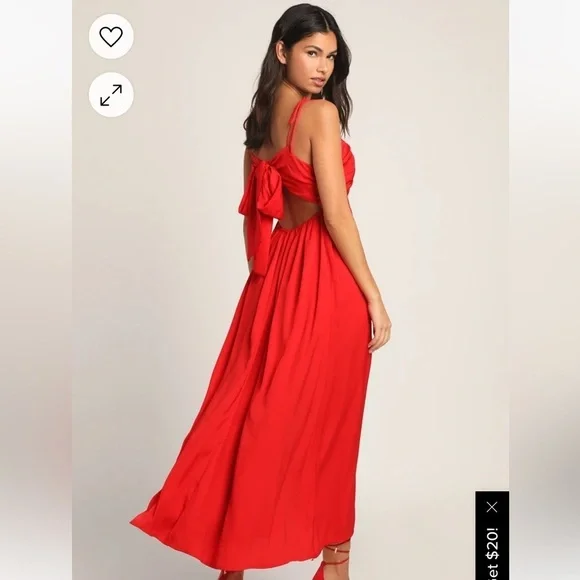 Lulu's Confidence Check Red Satin Cutout Tie Back Maxi Strappy Maxi Dress - Picture 2 of 11
